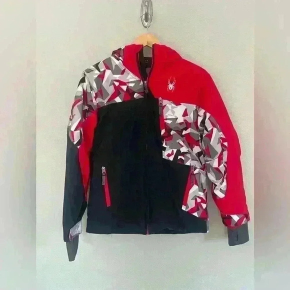 Spyder Other - Spyder Red/White/Black Geometric Pattern Ski Coat Kids Size 14